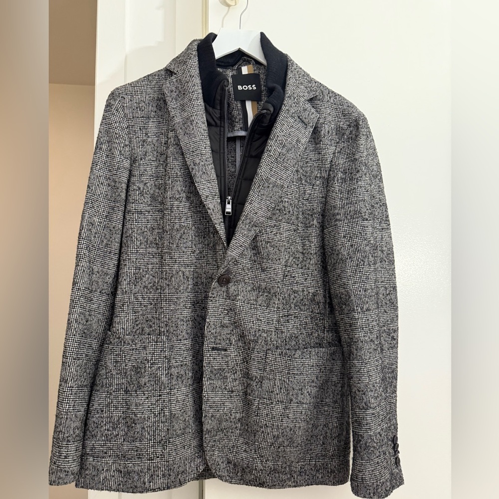 Unlined Hugo Boss heringbone blazer with gilet